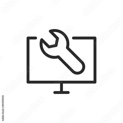 Computer repair, linear style icon. IT support and technical maintenance. Editable stroke width