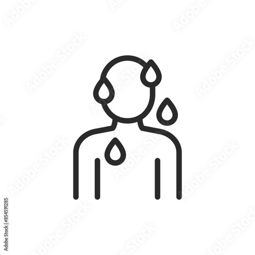 Sweating, linear style icon. Person sweating, drops of sweat on body. Editable stroke width