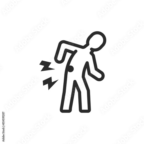 Back pain, linear style icon. Person bent over and feeling back pain. Editable stroke width