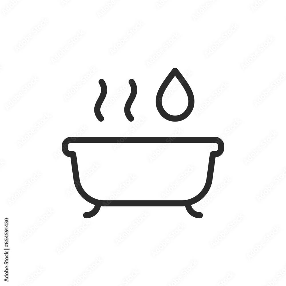 Bath oil, linear style icon. Drop and bathtub. Editable stroke width Bath oil, linear style icon. Drop and bathtub. Editable stroke width
