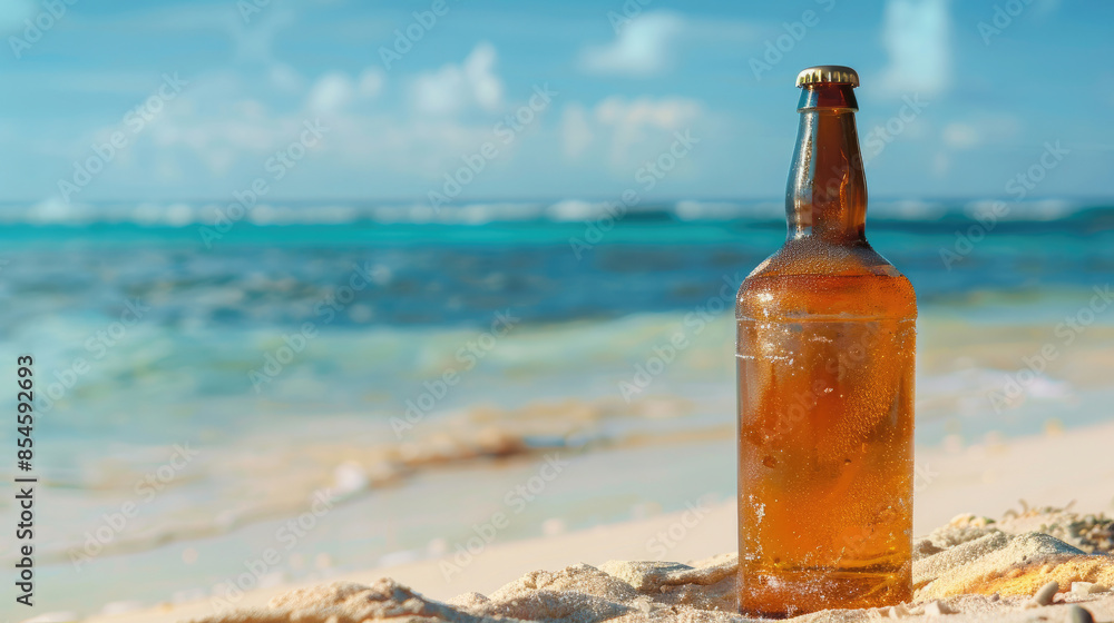 Rum Bottle Left on Sandy Shoreline Rum Bottle Left on Sandy Shoreline