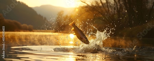 Trout Leaping Out of Water ...