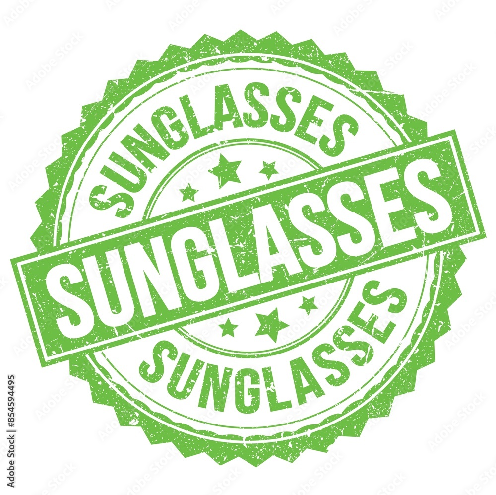 SUNGLASSES text on green round stamp sign SUNGLASSES text on green round stamp sign