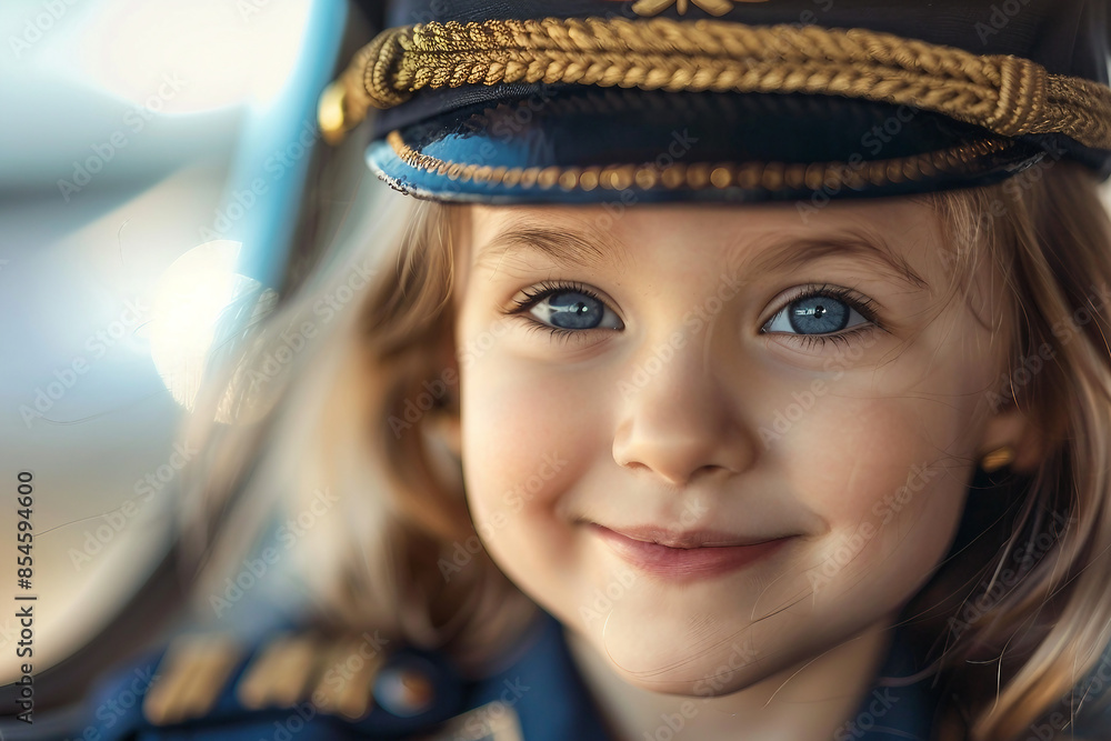 Created with generative AI technology picture of charming child professional pilot in hat outdoors Created with generative AI technology picture of charming child professional pilot in hat outdoors