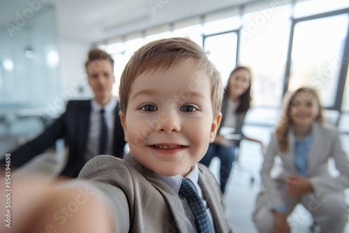 AI generated picture of adorable small cute child office worker indoors