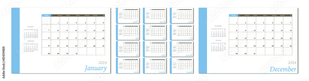 Calendar for 2024 on a light background. Ideal for the design of your workplace... Calendar for 2024 on a light background. Ideal for the design of your workplace...