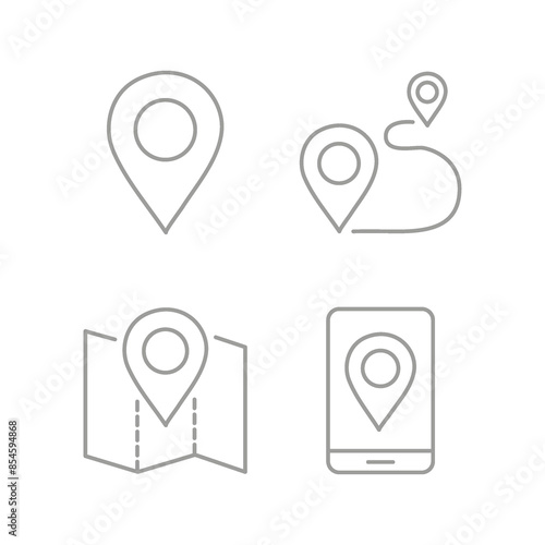 Flat icon. Four navigation and address icons. Gray icon on isolated on white background. Perfect for your creative idea...