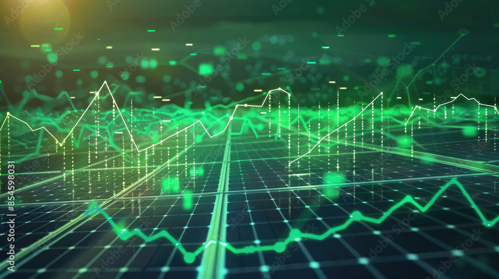 Positive Economic Data Display. Green Stock Market Growth Icons Positive Economic Data Display. Green Stock Market Growth Icons