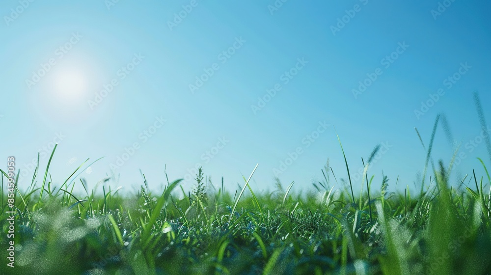 Fototapeta premium Green Grass Blue Sky - Summer Spring Background Nature Field Meadow Banner Nautre Wallpaper 