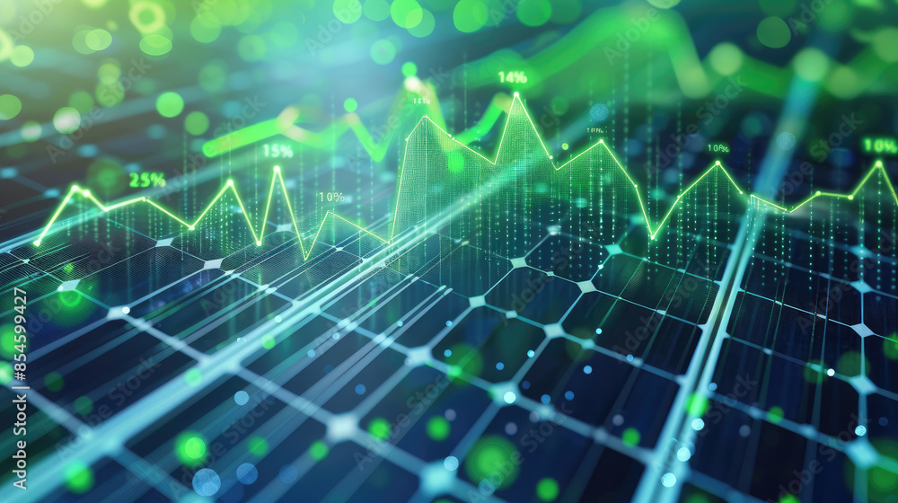Positive Economic Data Display. Green Stock Market Growth Icons Positive Economic Data Display. Green Stock Market Growth Icons