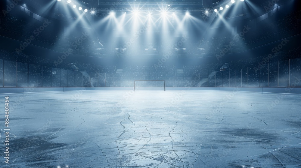 Fototapeta premium ice hockey arena with fans, spotlights and ice rink. blank space for text or design.