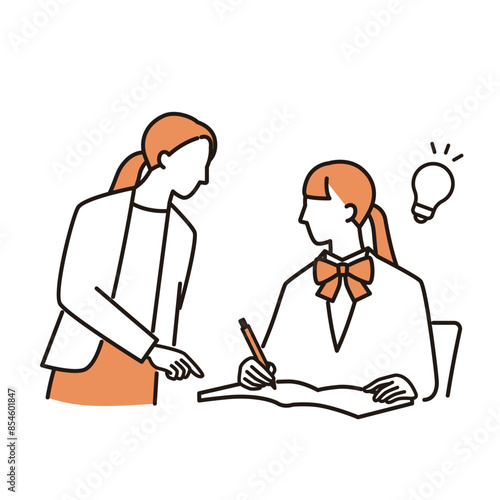 女性講師に個別指導してもらう女子高生