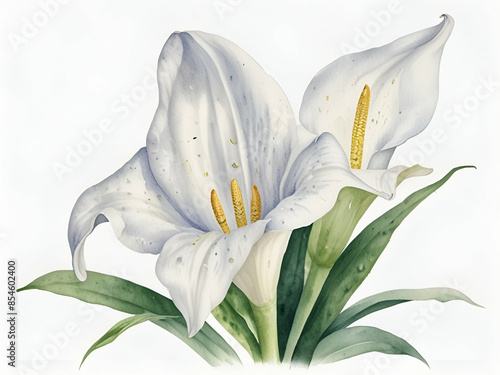 Arumlily flowers watercolor on white background, white lily  flowers photo