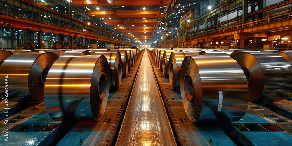 Fototapeta premium Steel Rolls in a Factory Production Line