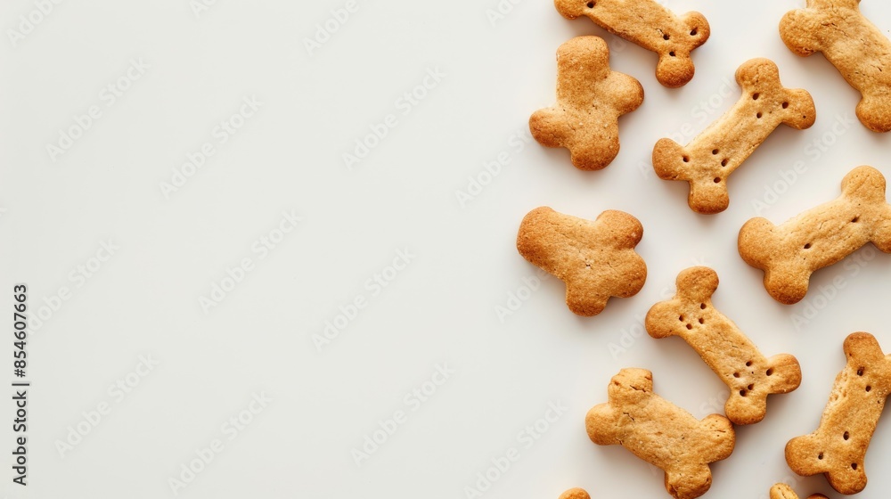 Dog biscuit bones arranged on white background with copy space Dog biscuit bones arranged on white background with copy space