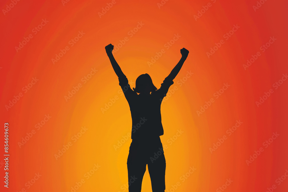 A woman is standing in the foreground of a sunset A woman is standing in the foreground of a sunset