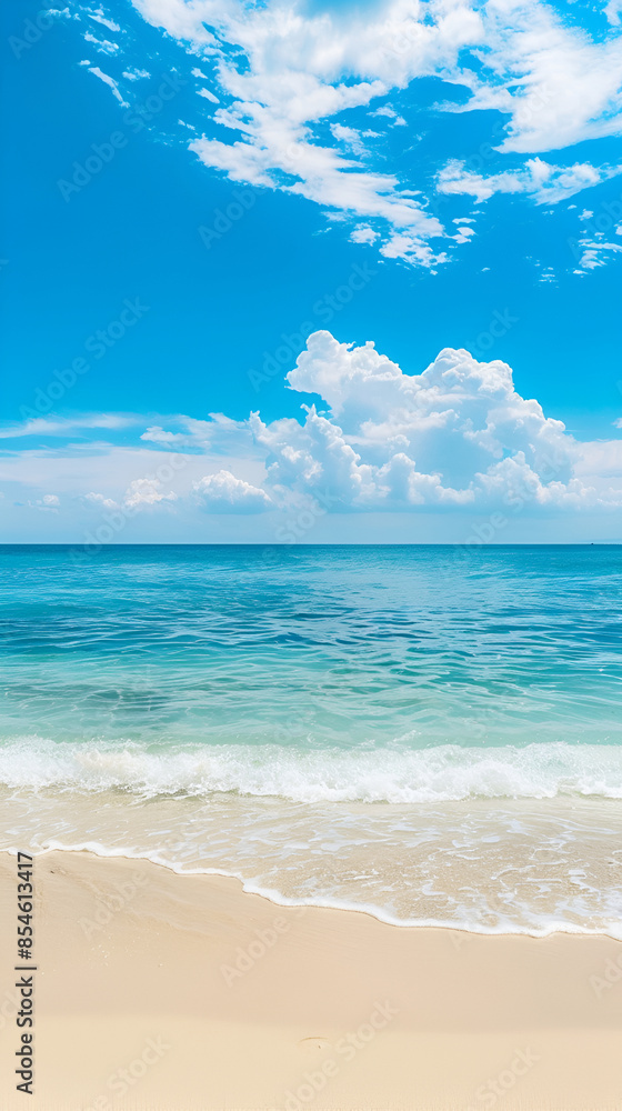 Beautiful tropical empty beach sea ocean with white cloud on blue sky background Beautiful tropical empty beach sea ocean with white cloud on blue sky background