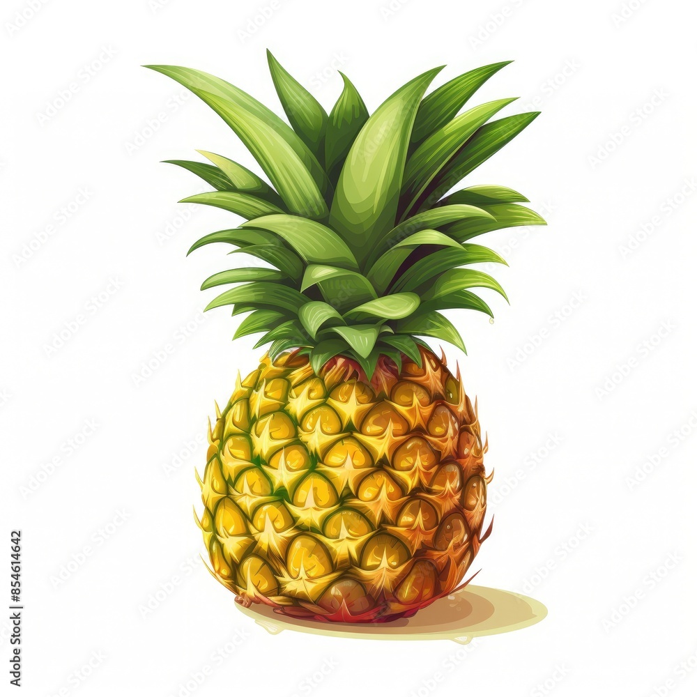 Fototapeta premium Juicy Pineapple with Green Leaves Vector on White Background