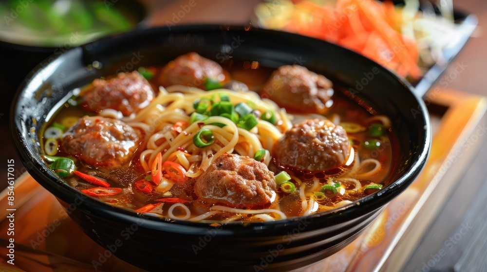 Noodle Soup with Red Pork and Meatball