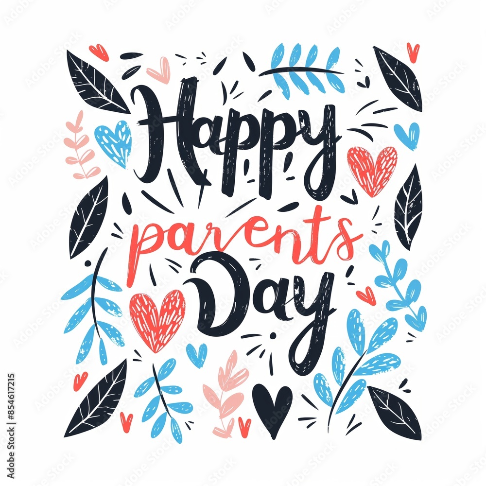 Fototapeta premium Happy Parents' Day greeting with a floral design, perfect for celebrating and sharing on Parents' Day.