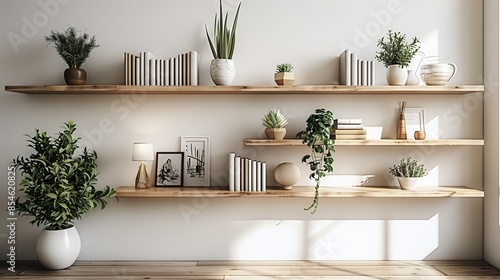Cozy Minimalist Home Decor Shelves Displaying Houseplants and Books.Zoom Virtual Background, Cozy Interior Backdrop, Living Room Background, Virtual Meetings