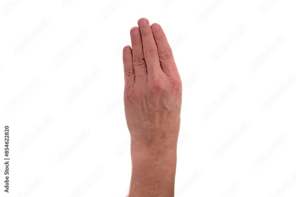 Hand signs. four. Male hand with four fingers directed upward isolated on white background. Hand signs. four. Male hand with four fingers directed upward isolated on white background.