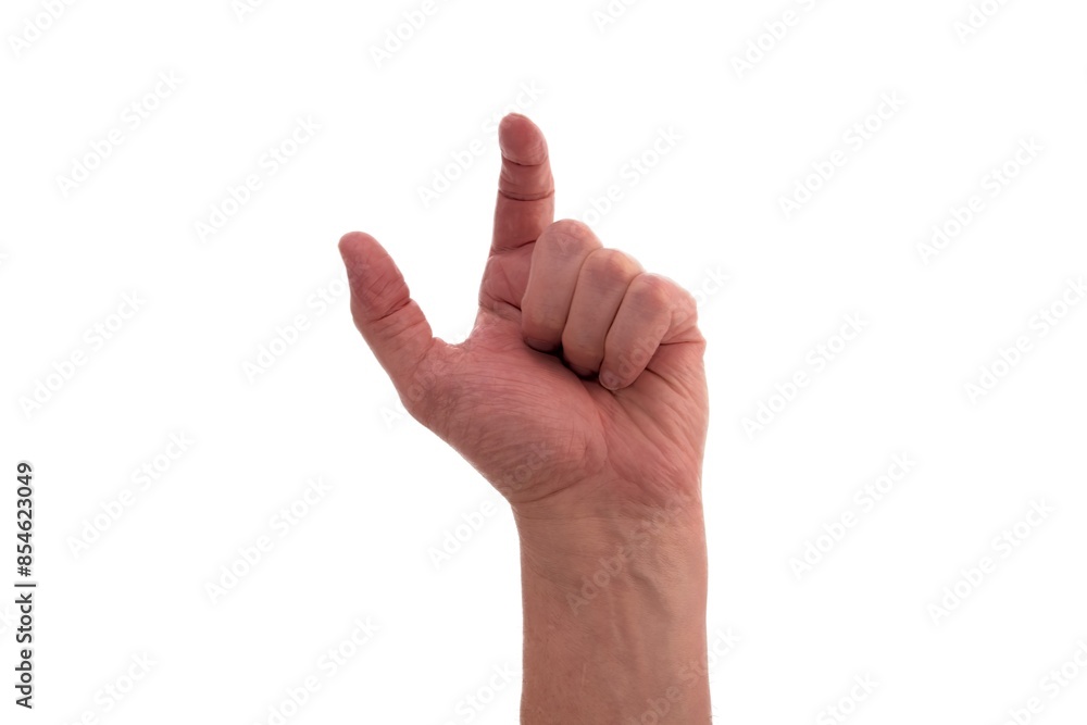 Hand signs. Male hand gesture showing something small isolated on white background. Hand signs. Male hand gesture showing something small isolated on white background.