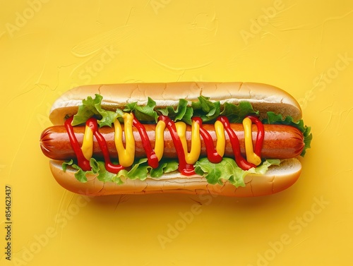 Minimalist design showcasing a hot dog with a single topping, highlighting its simplicity and sophistication. photo