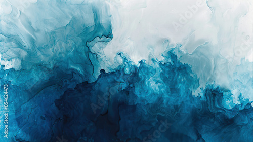 Abstract painting with shades of blue blending together