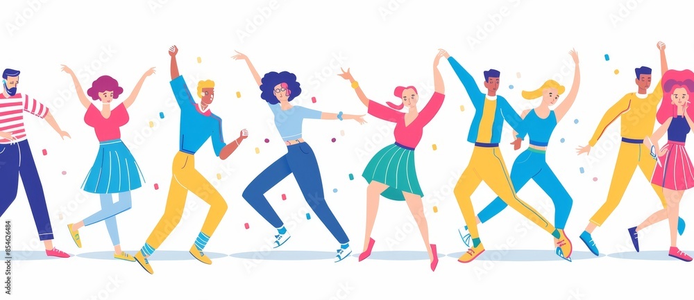 The modern illustration set includes various men and women dressed in retro 70s style with different hairstyles and clothes isolated on a white background. The modern illustration set includes various men and women dressed in retro 70s style with different hairstyles and clothes isolated on a white background.