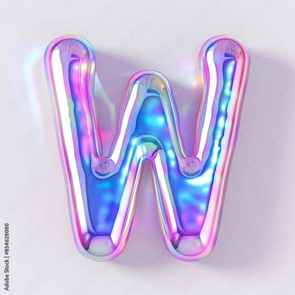 Modern realistic Y2K font volume spilled polish in high-gloss glossy plastic, liquid surface holographic reflection, 3D glossy plastic pink letter W Modern realistic Y2K font volume spilled polish in high-gloss glossy plastic, liquid surface holographic reflection, 3D glossy plastic pink letter W