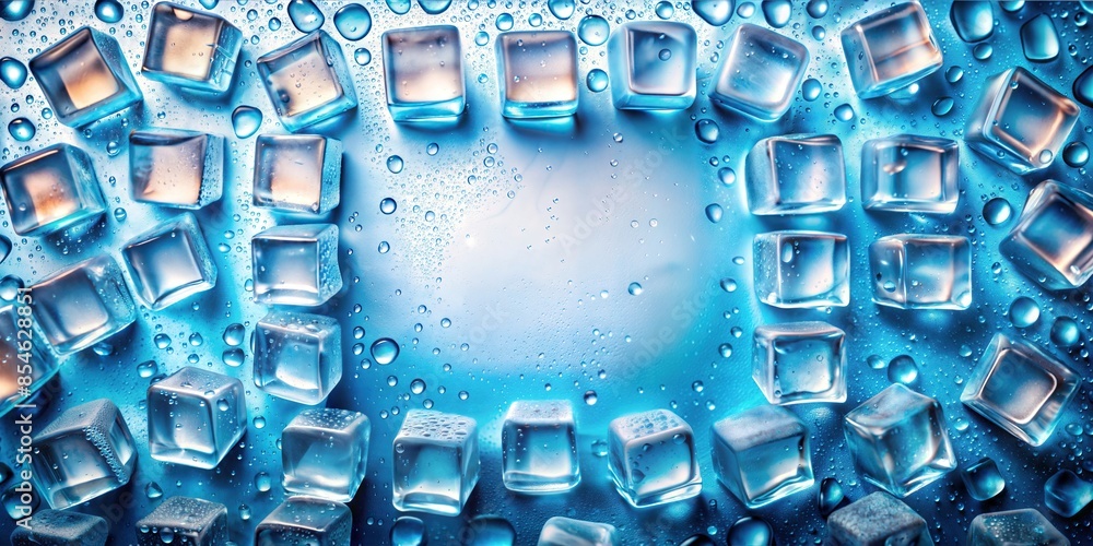 Beautiful Ice Background Frame Made by Ice Cubes with Water Droplets for Cooling Concept and Summer Design, Copyspace for text Beautiful Ice Background Frame Made by Ice Cubes with Water Droplets for Cooling Concept and Summer Design, Copyspace for text