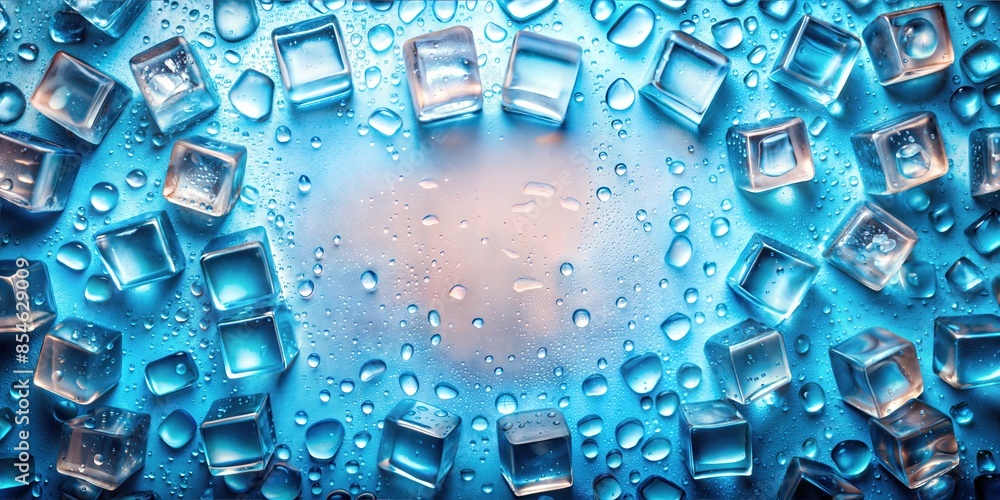 Beautiful Ice Background with Cubes and Water Droplets for Design and Posters. Copyspace for text Beautiful Ice Background with Cubes and Water Droplets for Design and Posters. Copyspace for text
