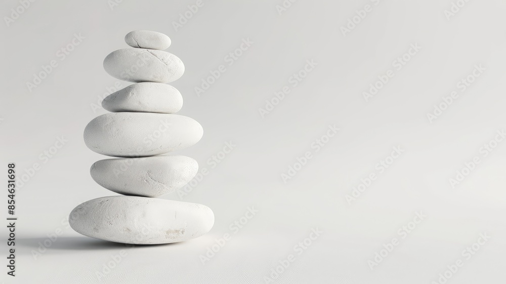 Stack of smooth white pebbles balanced against a light gray background. Stack of smooth white pebbles balanced against a light gray background.