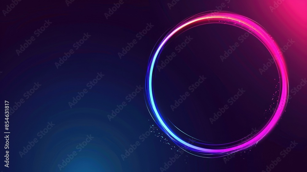 An abstract design featuring a neon circle on a dark background, web banner with copy space for text. An abstract design featuring a neon circle on a dark background, web banner with copy space for text.