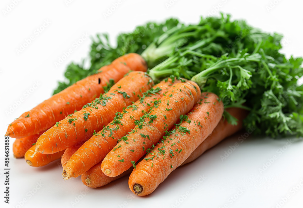 Fresh Carrot Vegetable with Leaves, Isolated on White Background, Top View, Copy Space Fresh Carrot Vegetable with Leaves, Isolated on White Background, Top View, Copy Space