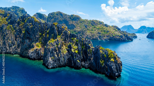 Coron, Palawan, Philippines, aerial view of beautiful lagoons and limestone cliffs. photo