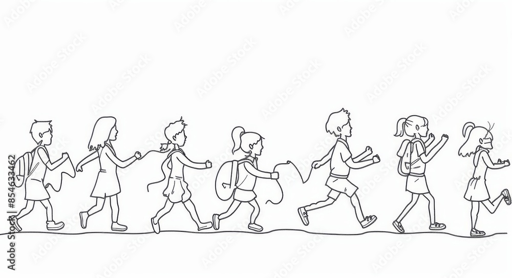 The little students group enjoys the end of the school year in a continuous line drawing The little students group enjoys the end of the school year in a continuous line drawing
