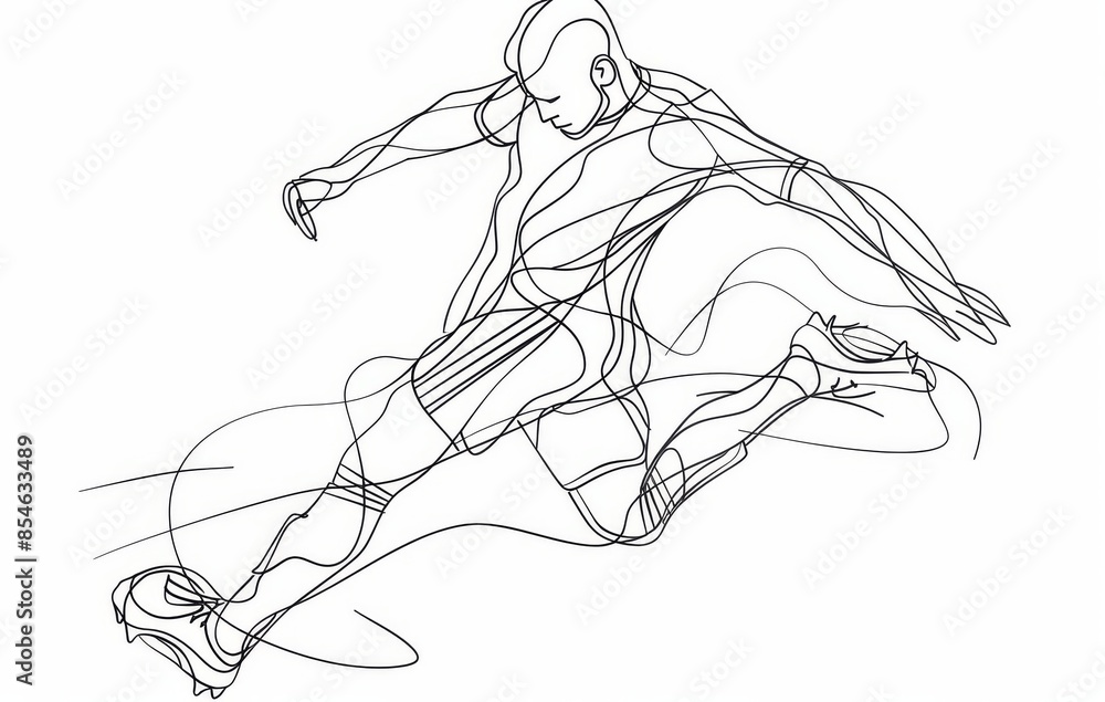 Continuity line drawing of soccer player shooting freekick modern illustration Continuity line drawing of soccer player shooting freekick modern illustration