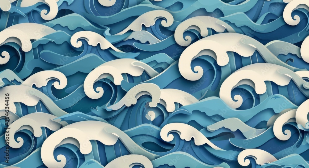 Light blue background with seamless blue wave pattern Light blue background with seamless blue wave pattern