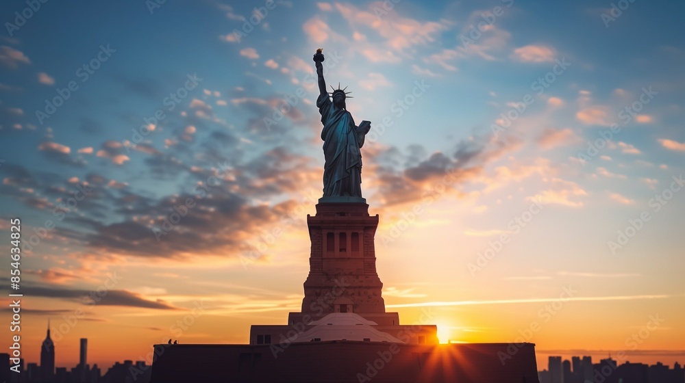Background with the American flag and the Statue of Liberty. The flag of the USA. The symbol of the United States. Republic Day. Independence Day. Elections. The US symbol Background with the American flag and the Statue of Liberty. The flag of the USA. The symbol of the United States. Republic Day. Independence Day. Elections. The US symbol