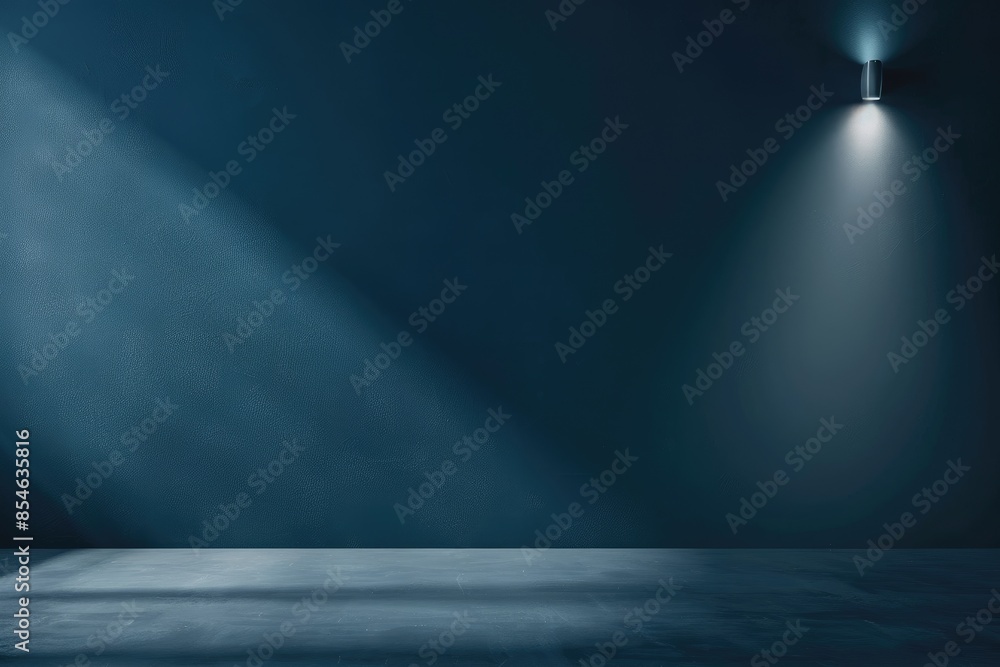 Minimalistic abstract background for product presentation. Light on a dark blue wall. Minimalistic abstract background for product presentation. Light on a dark blue wall.