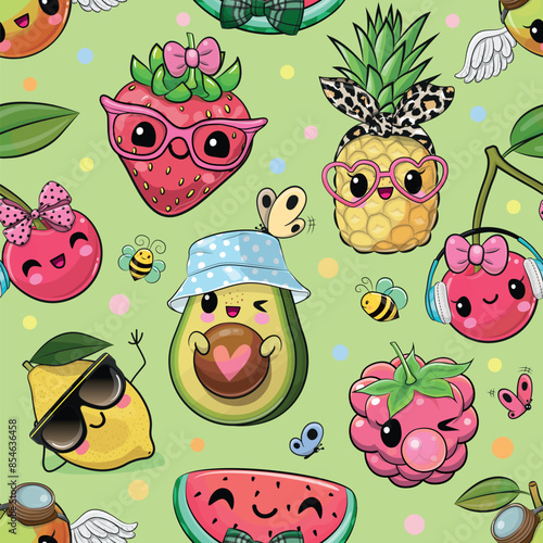 Cartoon Seamless Pattern with fruits