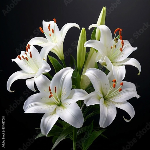 white lilies on black background