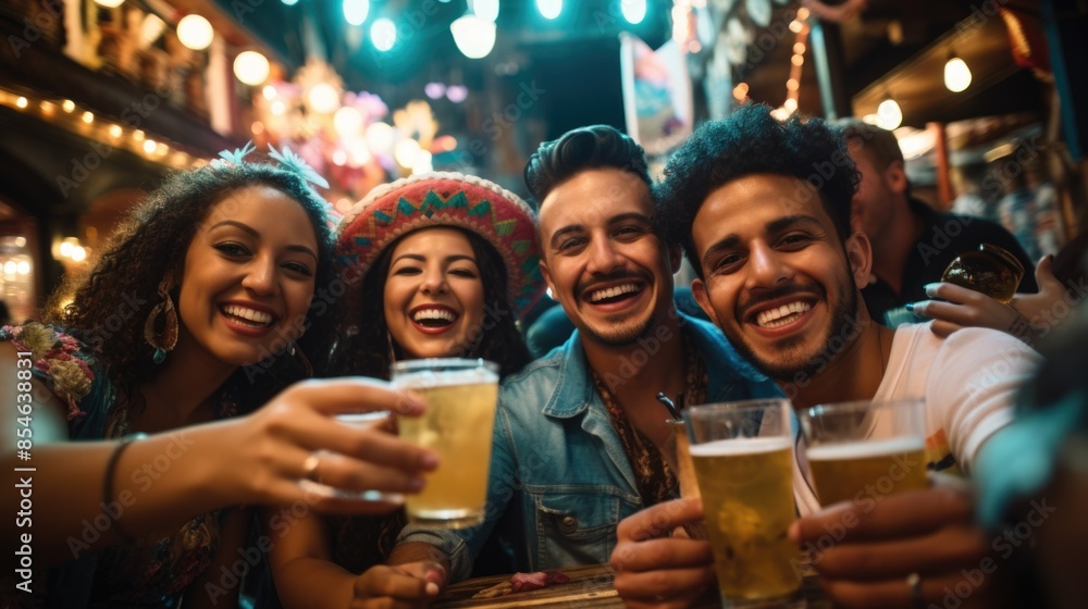 Group of friends having fun and socializing over drinks at a bar Group of friends having fun and socializing over drinks at a bar