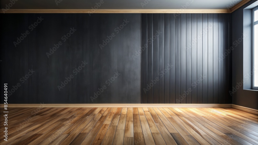 Minimalist black empty room with smooth dark walls, polished wooden floor, and ample copy space, ideal for creative designs, branding, or marketing projects. Minimalist black empty room with smooth dark walls, polished wooden floor, and ample copy space, ideal for creative designs, branding, or marketing projects.