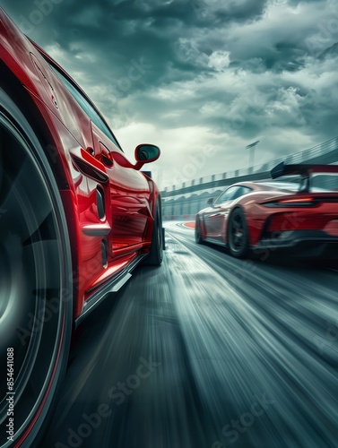 Sport racing car fast driving to achieve the champion dreame , motion blur an...