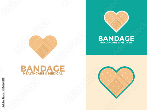 Adhesive bandage elastic medical plasters with heart shape logo vector, medical bandage icon for web design