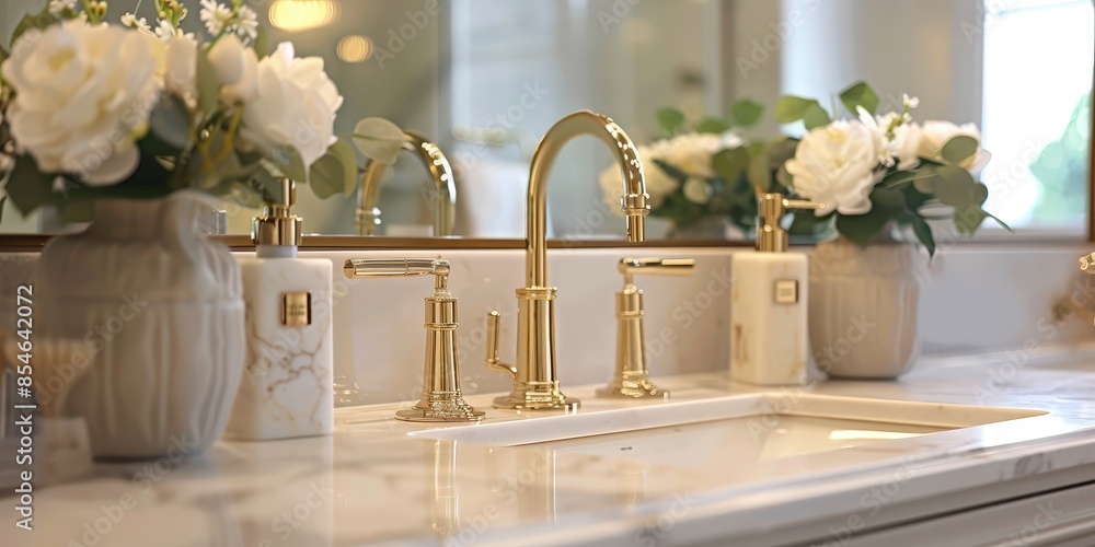 Elegant Bathroom Sink with Gold Faucet Elegant Bathroom Sink with Gold Faucet