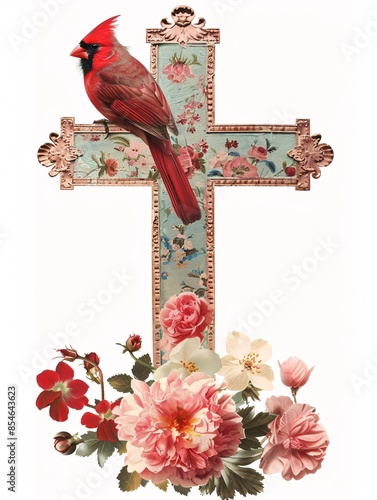 Rustic Wooden Cross with Cardinal